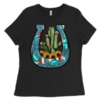 Black cactus horseshoe Ladies Tee - JahusDesignShop