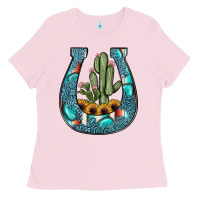 Bubblegum Pink cactus horseshoe Ladies Tee - JahusDesignShop