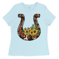 Baby Blue horseshoe sunflower Ladies Tee - JahusDesignShop