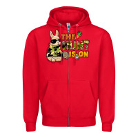 Red The hunt is on Easter Day Zipper Hoodie - HowdyJamesFarm