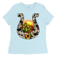 Baby Blue horseshoe sunset Ladies Tee - JahusDesignShop