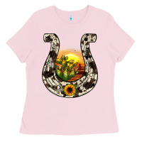 Bubblegum Pink horseshoe sunset Ladies Tee - JahusDesignShop