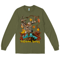 Army Green Fall Breeze And Autumn Leaves Deer Long Sleeve Tee - LillyAllenDesigns