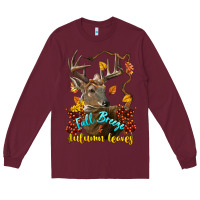 Burgundy Fall Breeze And Autumn Leaves Deer Long Sleeve Tee - LillyAllenDesigns