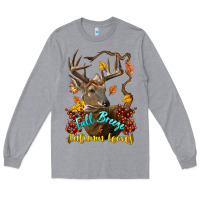 Heather Grey Fall Breeze And Autumn Leaves Deer Long Sleeve Tee - LillyAllenDesigns