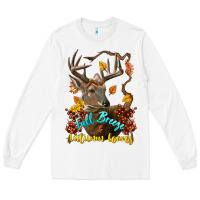 White Fall Breeze And Autumn Leaves Deer Long Sleeve Tee - LillyAllenDesigns