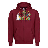 Burgundy He is alive Easter Day Zipper Hoodie - HowdyJamesFarm