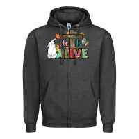 Charcoal Heather He is alive Easter Day Zipper Hoodie - HowdyJamesFarm