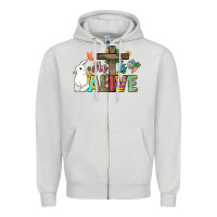 Dove Grey He is alive Easter Day Zipper Hoodie - HowdyJamesFarm
