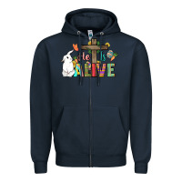 Navy He is alive Easter Day Zipper Hoodie - HowdyJamesFarm