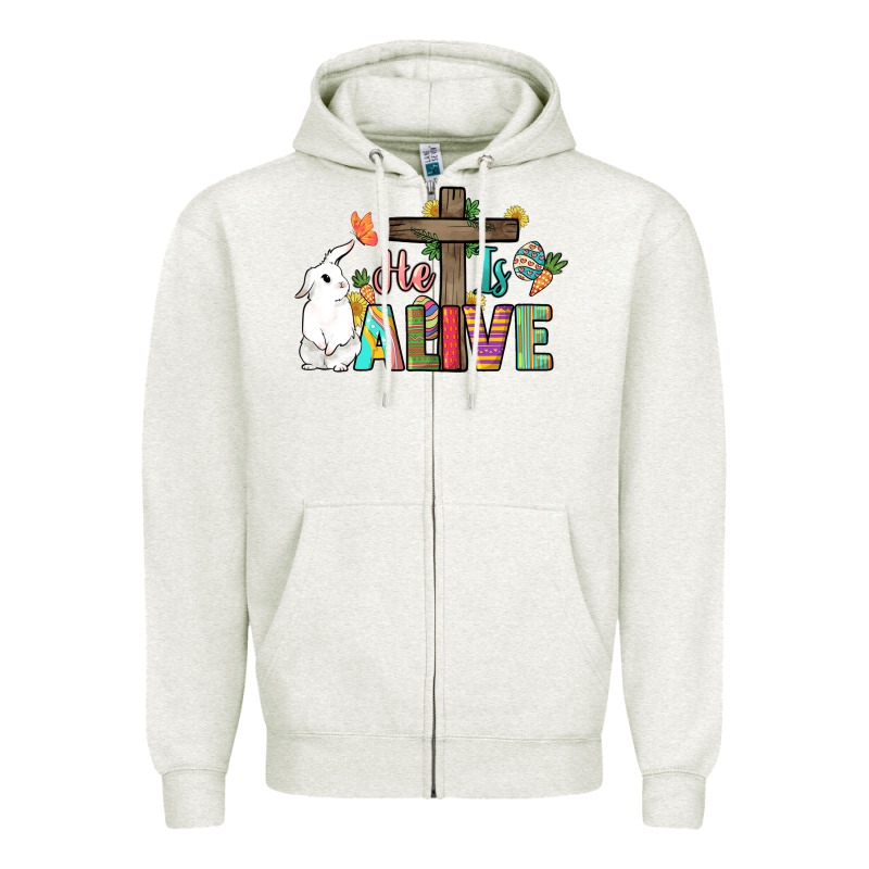 He Is Alive Easter Day Zipper Hoodie by HowdyJamesFarm | Teevron