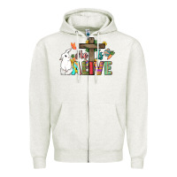 Oatmeal Heather He is alive Easter Day Zipper Hoodie - HowdyJamesFarm