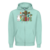 Seafoam He is alive Easter Day Zipper Hoodie - HowdyJamesFarm