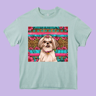 Shih Tzu Floral Tumbler Heavy Core Tee Designed By Artiststas