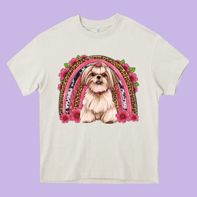 Shih Tzu Floral Rainbow Heavy Core Tee Designed By Artiststas