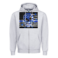 Heather Grey police flag patriotic skull Zipper Hoodie - TumblerDesignByShophia