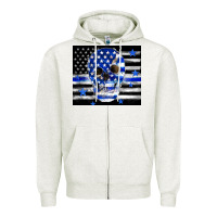 Oatmeal Heather police flag patriotic skull Zipper Hoodie - TumblerDesignByShophia