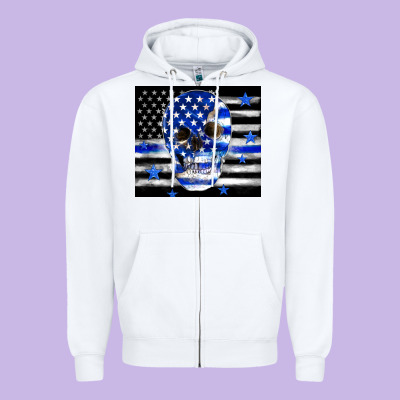 Police Flag Patriotic Skull Zipper Hoodie Designed By Tumblerdesignbyshophia