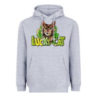 Heather Grey Lucky cat St. Patrick's Heavyweight Hoodie - HowdyJamesFarm