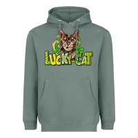 Sage Lucky cat St. Patrick's Heavyweight Hoodie - HowdyJamesFarm