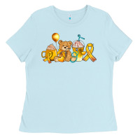 Baby Blue childhood cancer ribbon and coffee cups Ladies Tee - AdoDesignShop