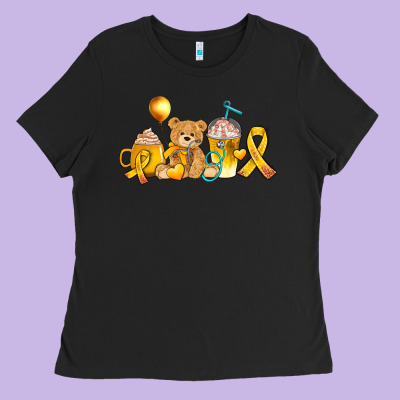 Childhood Cancer Ribbon And Coffee Cups Ladies Tee Designed By Adodesignshop