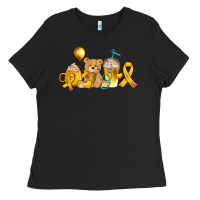 Black childhood cancer ribbon and coffee cups Ladies Tee - AdoDesignShop