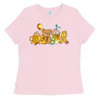 Bubblegum Pink childhood cancer ribbon and coffee cups Ladies Tee - AdoDesignShop