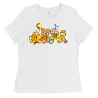 White childhood cancer ribbon and coffee cups Ladies Tee - AdoDesignShop