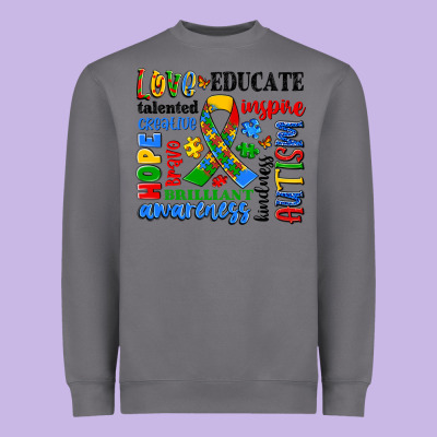 Autism Awareness Typography Heavyweight Sweatshirt Designed By Artiststas