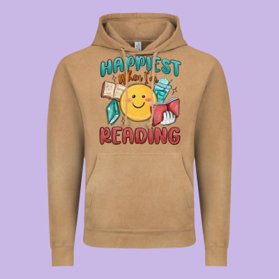 Happiest When I'm Reading Vintage Hoodie Designed By Maliassmallbusiness
