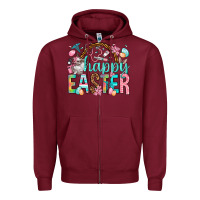 Burgundy Happy Easter Nurse Easter Day Zipper Hoodie - HowdyJamesFarm