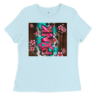 Baby Blue western pattern pink with floral cancer ribbon Ladies Tee - AdoDesignShop