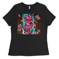 Black western pattern pink with floral cancer ribbon Ladies Tee - AdoDesignShop