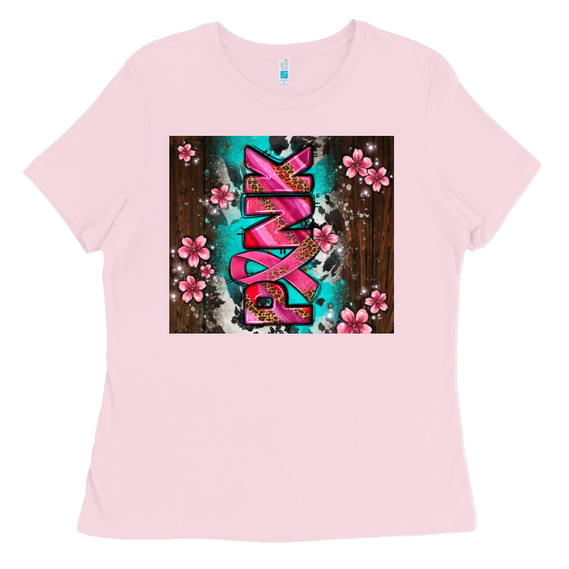 Western Pattern Pink With Floral Cancer Ribbon Ladies Tee by AdoDesignShop | Teevron