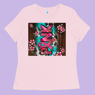 Western Pattern Pink With Floral Cancer Ribbon Ladies Tee Designed By Adodesignshop