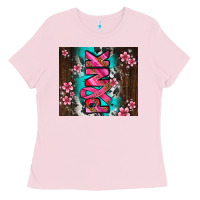 Bubblegum Pink western pattern pink with floral cancer ribbon Ladies Tee - AdoDesignShop