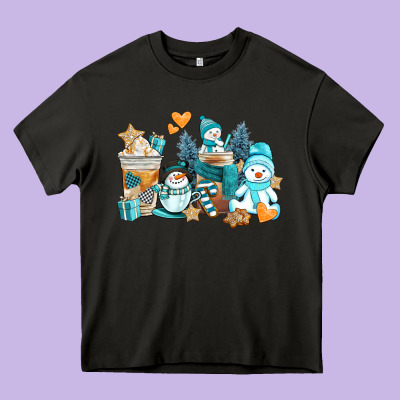 Winter Snowman Coffee Cups Heavy Core Tee Designed By Adodesignshop