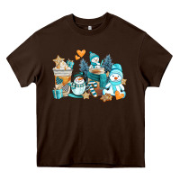 Chocolate Brown winter snowman coffee cups Heavy Core Tee - AdoDesignShop