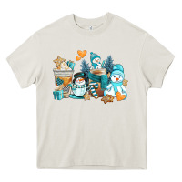 Cream winter snowman coffee cups Heavy Core Tee - AdoDesignShop