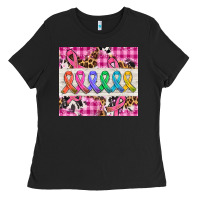 Black western colorfull cancer ribbon Ladies Tee - AdoDesignShop