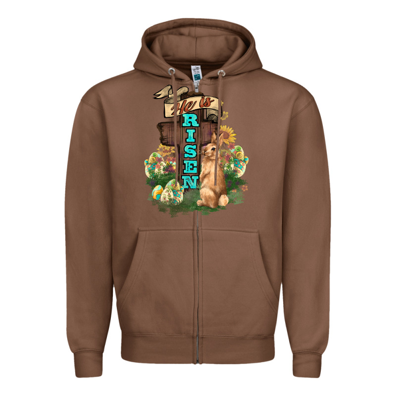 He Is Risen Bunny Cross Easter Day Zipper Hoodie by HowdyJamesFarm | Teevron