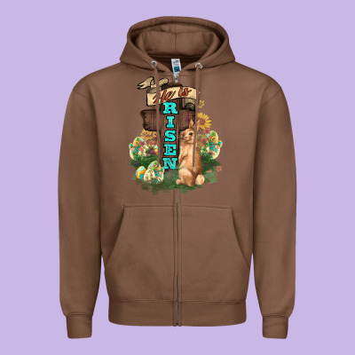 He Is Risen Bunny Cross Easter Day Zipper Hoodie Designed By Howdyjamesfarm