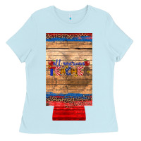 Baby Blue all american teacher 12 oz slim can cooler Ladies Tee - Artiststas