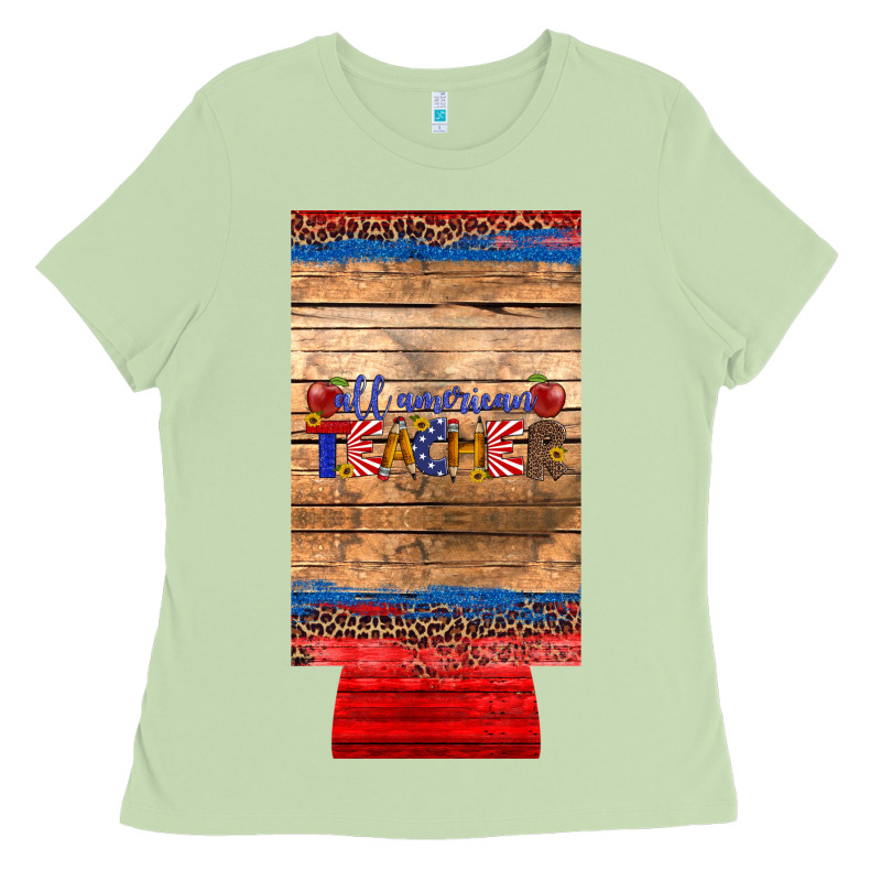 All American Teacher 12 Oz Slim Can Cooler Ladies Tee by Artiststas | Teevron