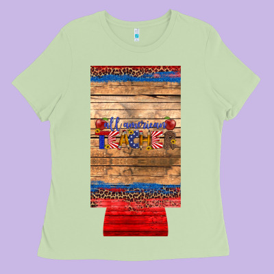 All American Teacher 12 Oz Slim Can Cooler Ladies Tee Designed By Artiststas