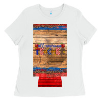 White all american teacher 12 oz slim can cooler Ladies Tee - Artiststas