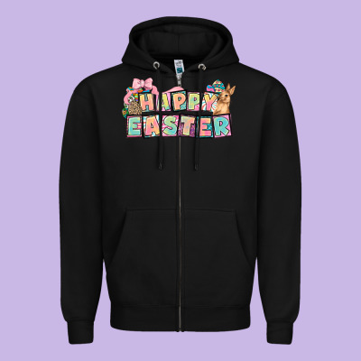 Happy Easter Plate Letters Easter Day Zipper Hoodie Designed By Howdyjamesfarm