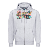 Heather Grey Happy Easter plate letters Easter Day Zipper Hoodie - HowdyJamesFarm