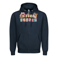Navy Happy Easter plate letters Easter Day Zipper Hoodie - HowdyJamesFarm